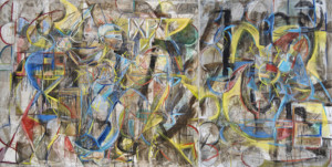 "Risk + Chaos = Opportunity" Uneven Dyptich Mixed Media on Canvas and Paper 2008. Both parts sold to different collectors.
