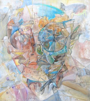 Title: "Passion and Reason" Dimensions: 40 in. X 44 in. Mixed media collage on canvas. Created in 2008. Sold to a private collector on commission, then sold to different collector.
