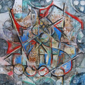 "Puzzles and Games #2" 48 in. X 48 in. Mixed media collage on canvas. sold to a private collector.