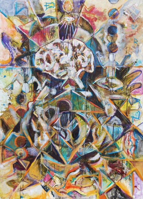 "Meditation #2" Mixed media on canvas by Dallas, Texas artist Jason Stallings. 39 in. X 54 in. sold.